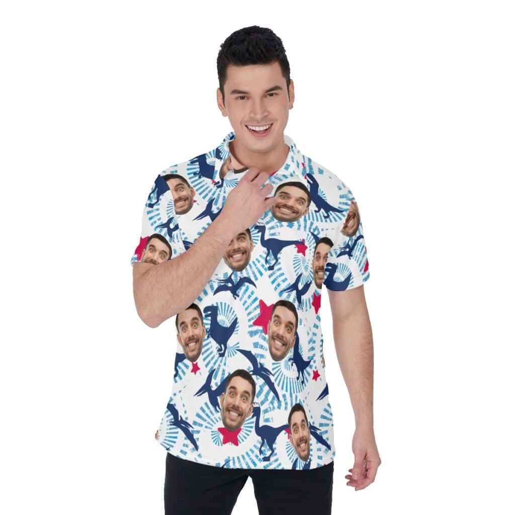 Custom Face Dinosaur Hawaiian Golf Shirt For Men