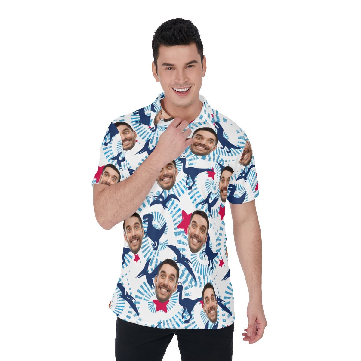 Custom Face Dinosaur Hawaiian Golf Shirt For Men
