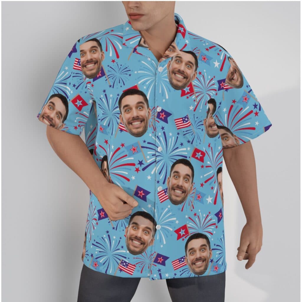 Custom Face Firework 4th Of July Hawaiian Shirt