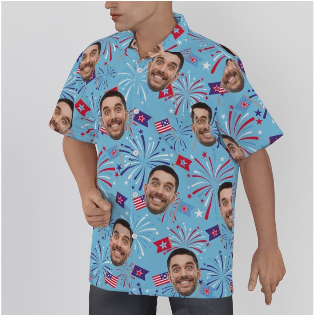 Custom Face Firework 4th Of July Hawaiian Shirt