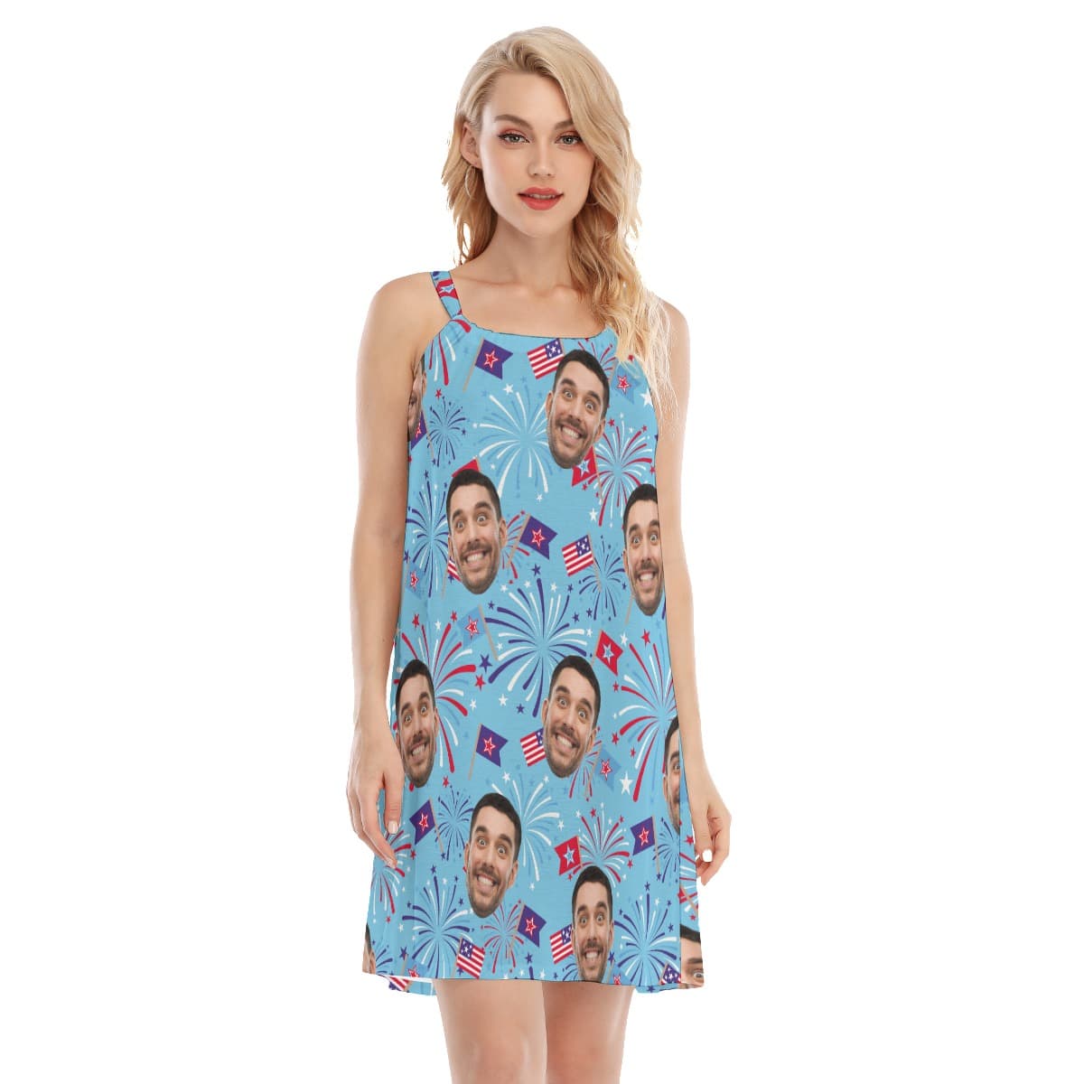 Custom Face Firework Hawaiian Cami Dress For Women (4)