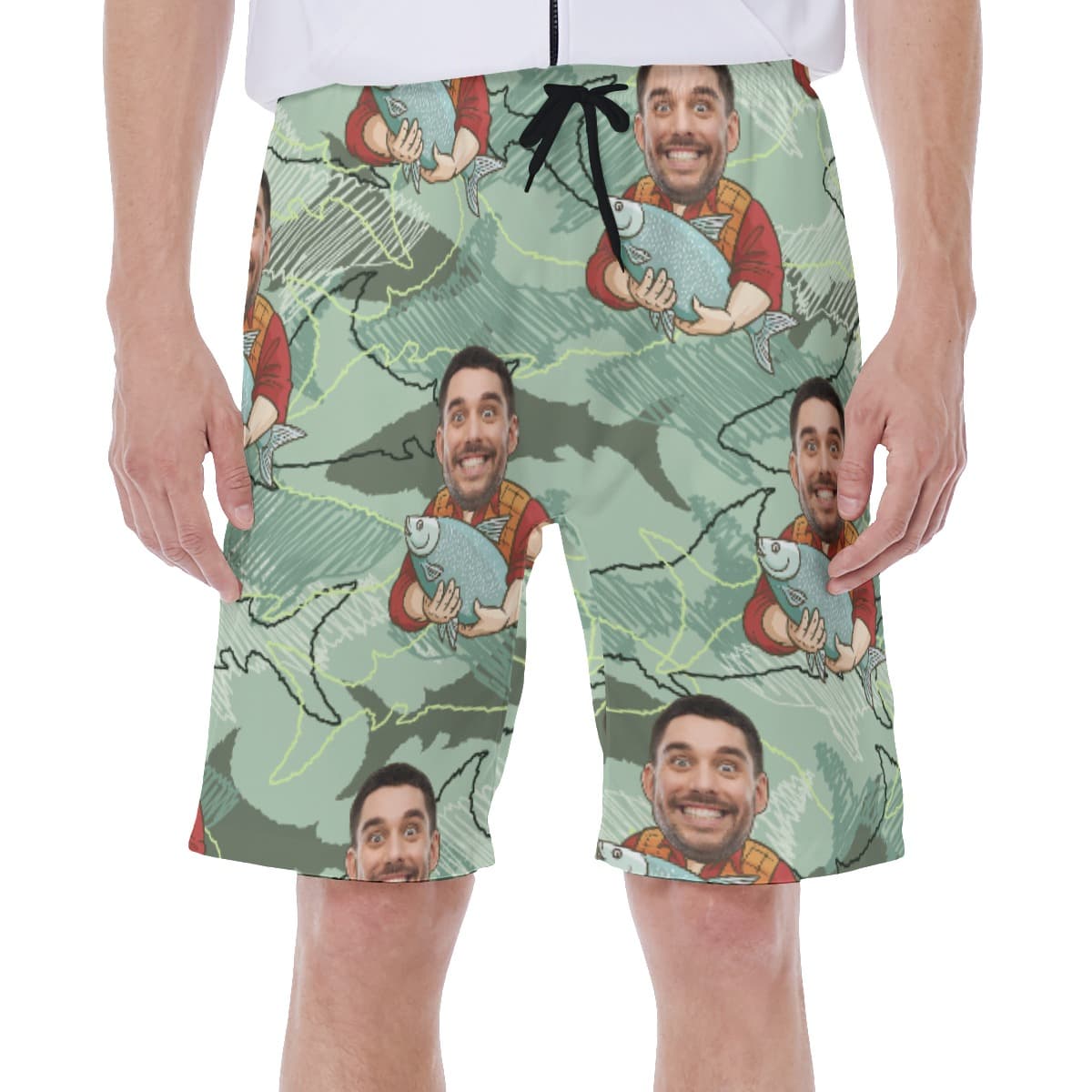 Custom Face Fishing Man Hawaiian Swim Trunks