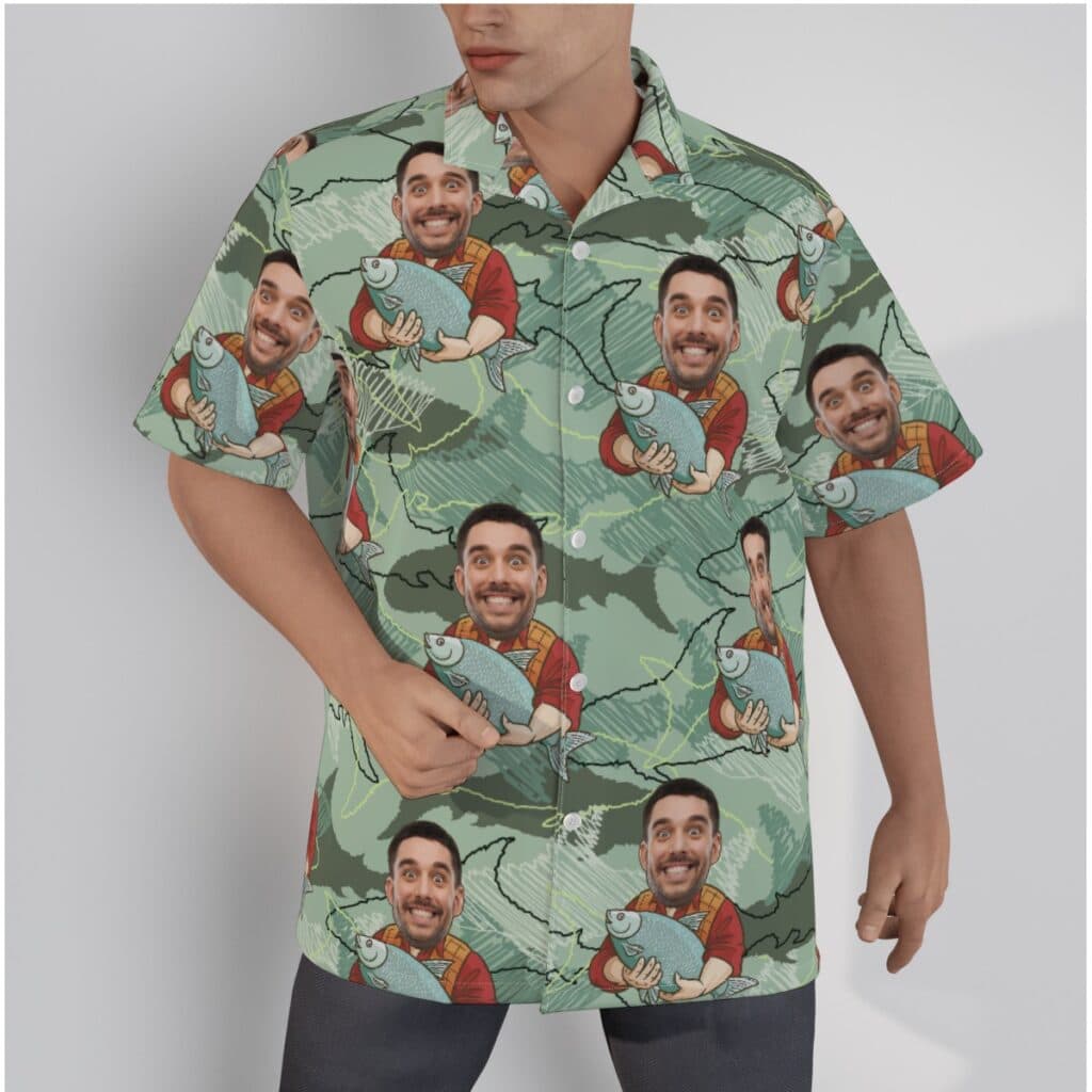 Custom Face Fishing Men Hawaiian Shirt