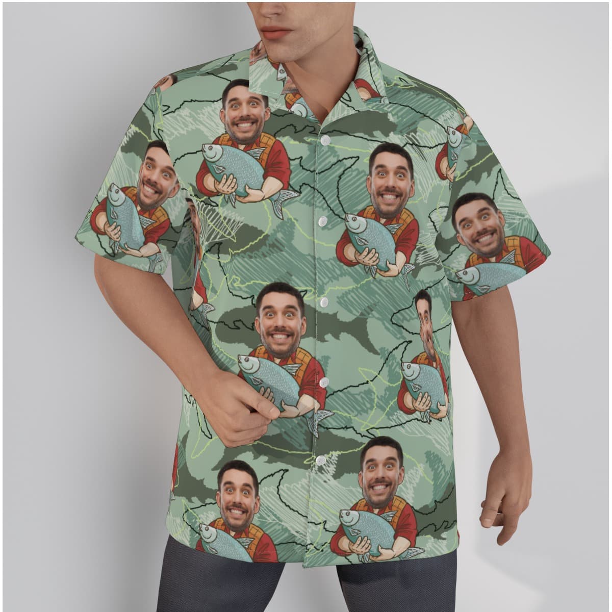 Custom Face Fishing Men Hawaiian Shirt