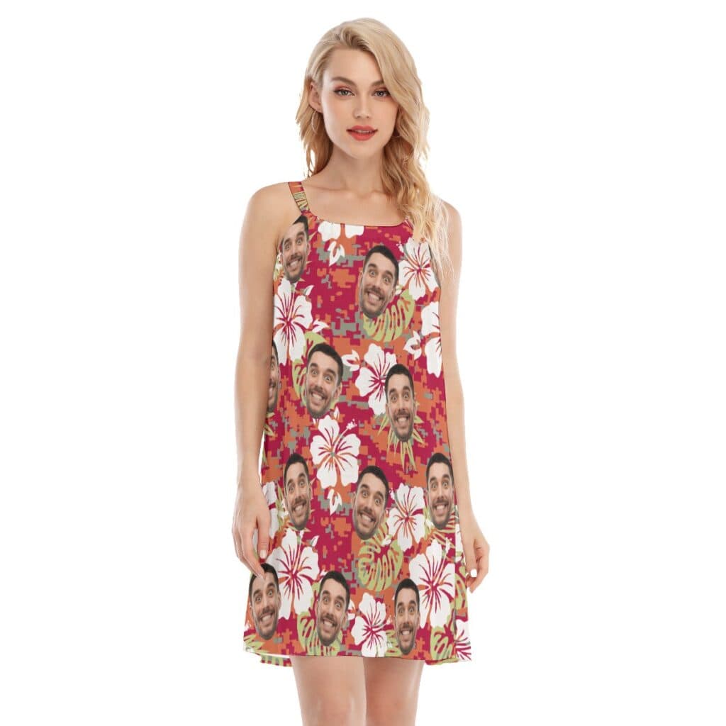 Custom Face Floral Camouflage Hawaiian Cami Dress For Women