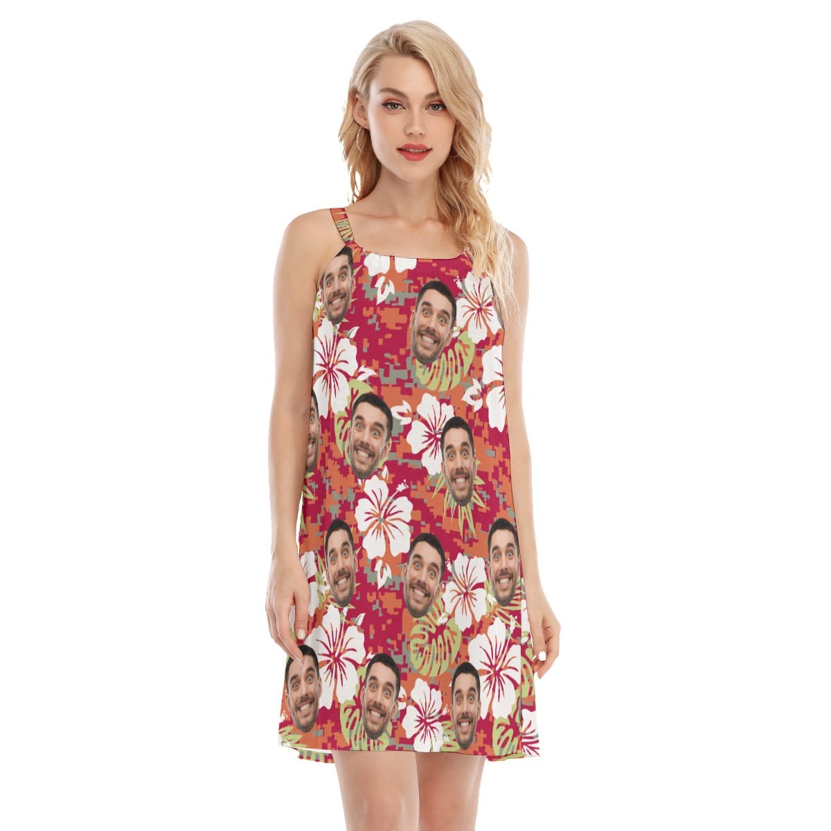 Custom Face Floral Camouflage Hawaiian Cami Dress For Women