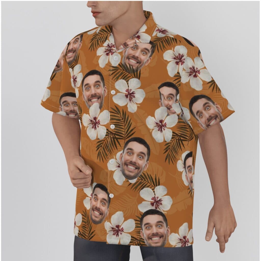 Custom Face Floral Orange Hawaiian Shirt