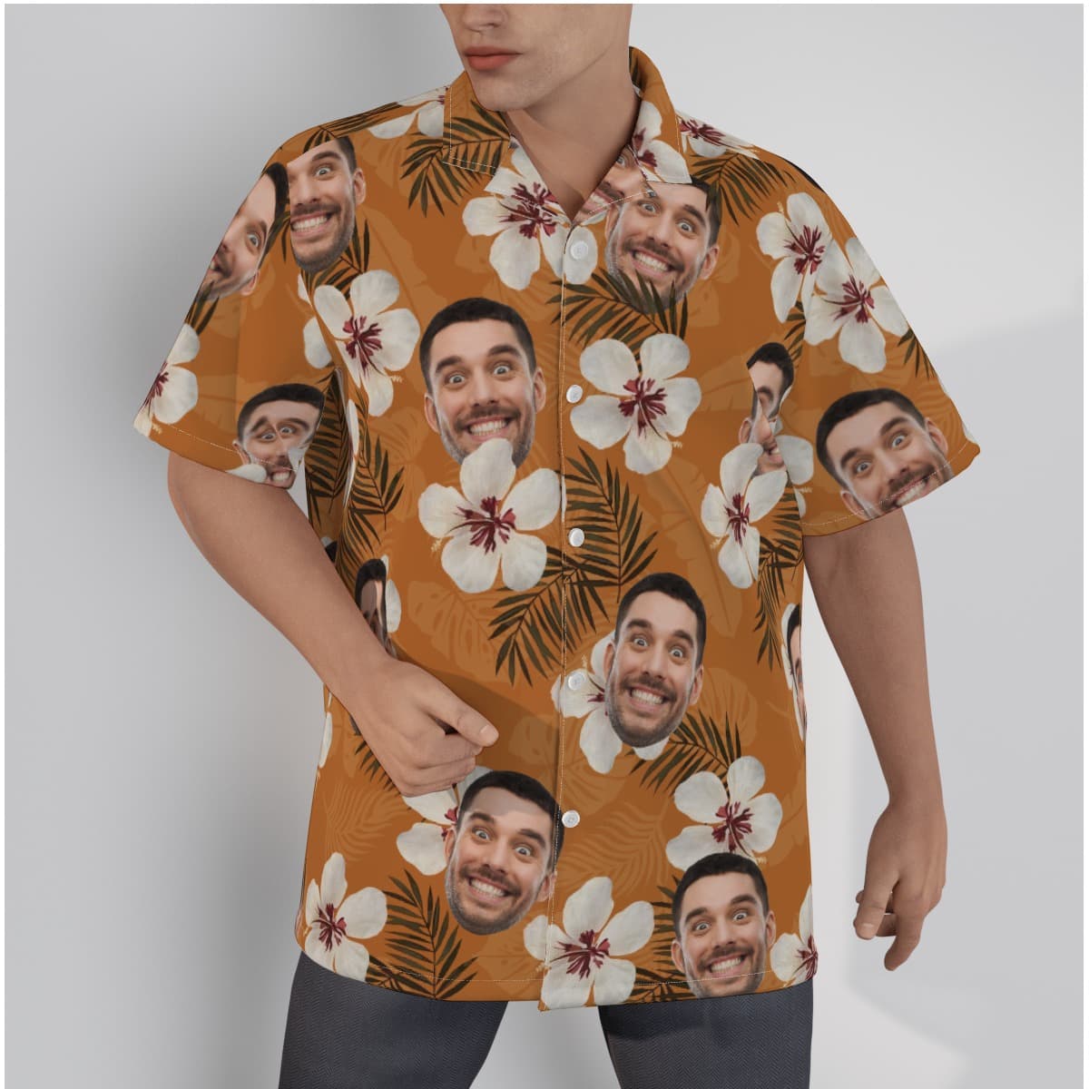 Custom Face Floral Orange Hawaiian Shirt