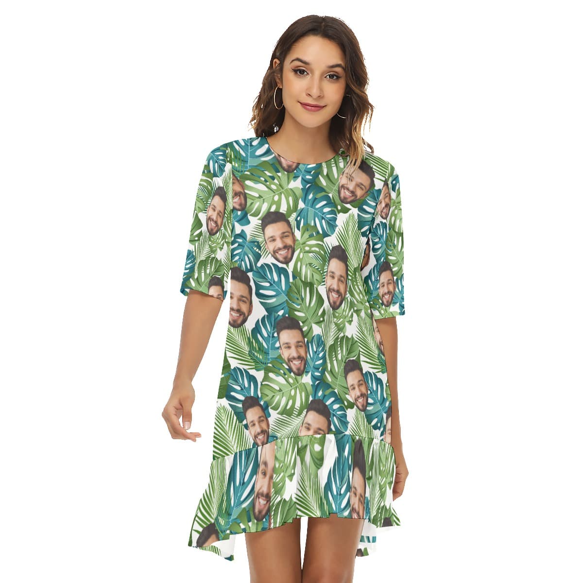 Custom Face Half Sleeve Hawaiian Dress For Women (1)