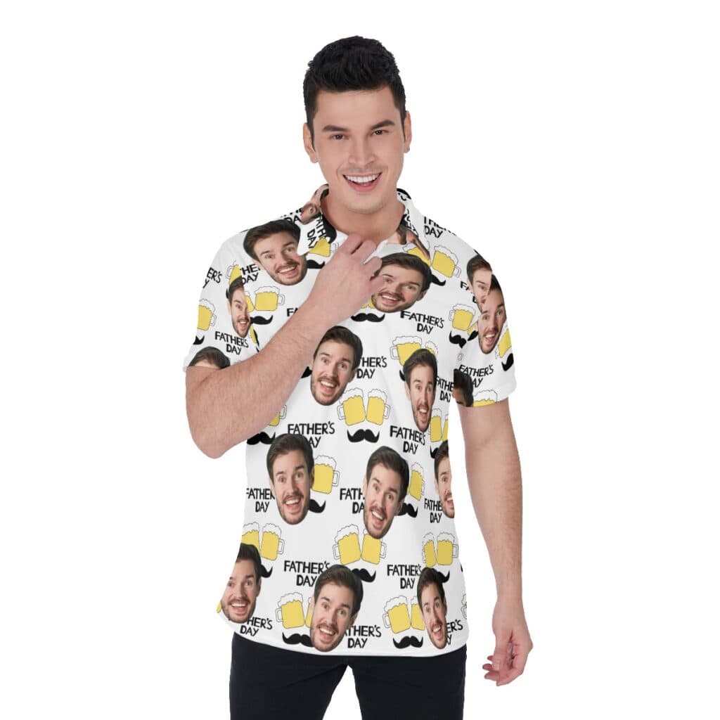Custom Face Happy Father Day Beer Hawaiian Polo Shirt
