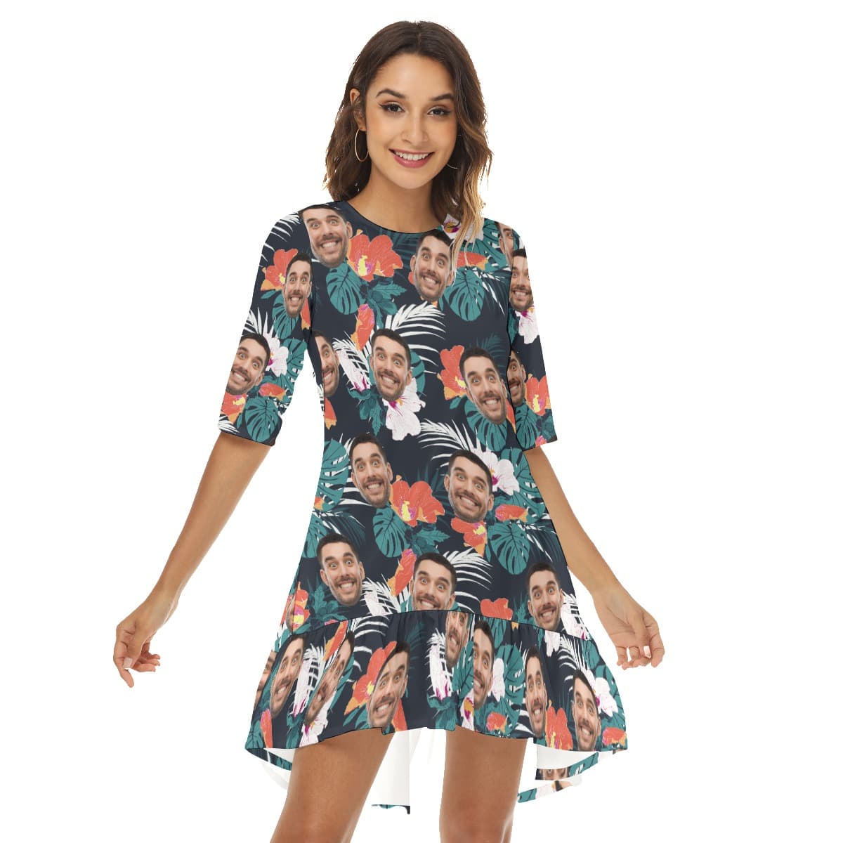 Custom Face Hawaiian Dress Half Sleeve With Ruffle Hem (2)