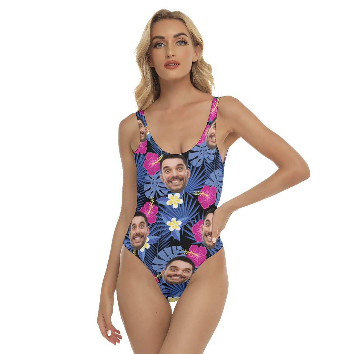 Custom Face Hawaiian One Piece Swimsuit For Women (1)