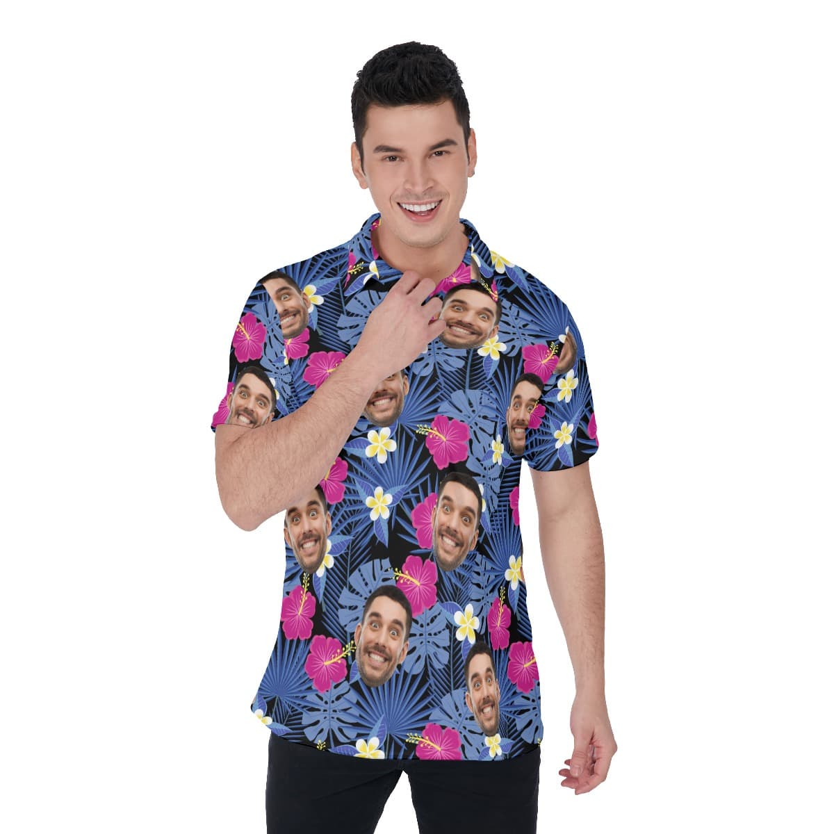Custom Face Hawaiian Polo Shirt For Men (1)