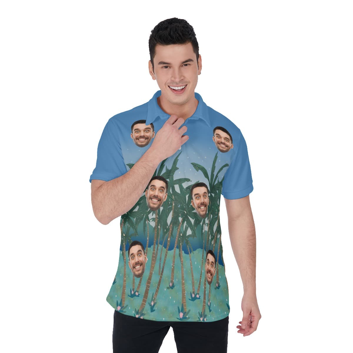 Custom Face Hawaiian Polo Shirt For Men (1)
