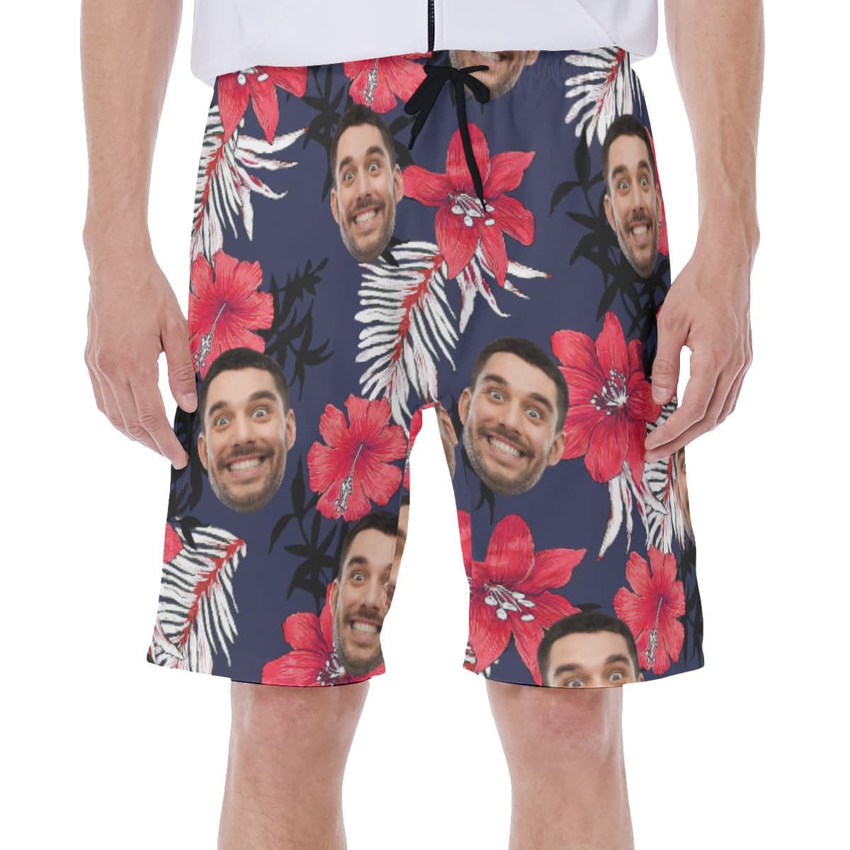 Custom Face Hibicus Hawaiian Swim Trunks For Men