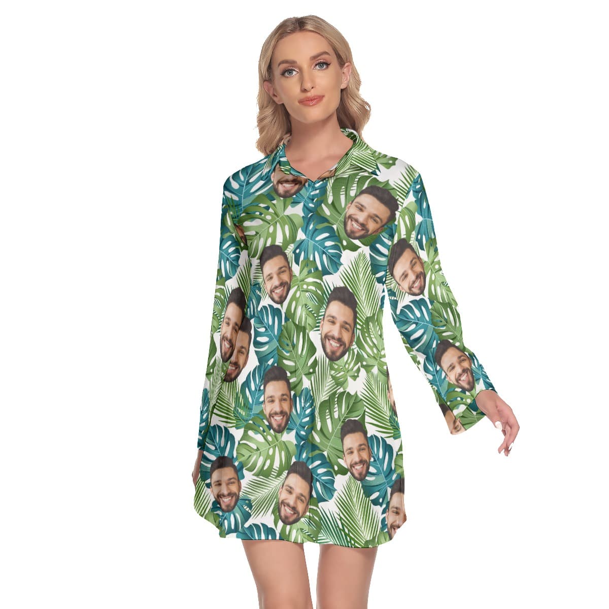Custom Face Leaf Collared Dress With Custom Face (1)