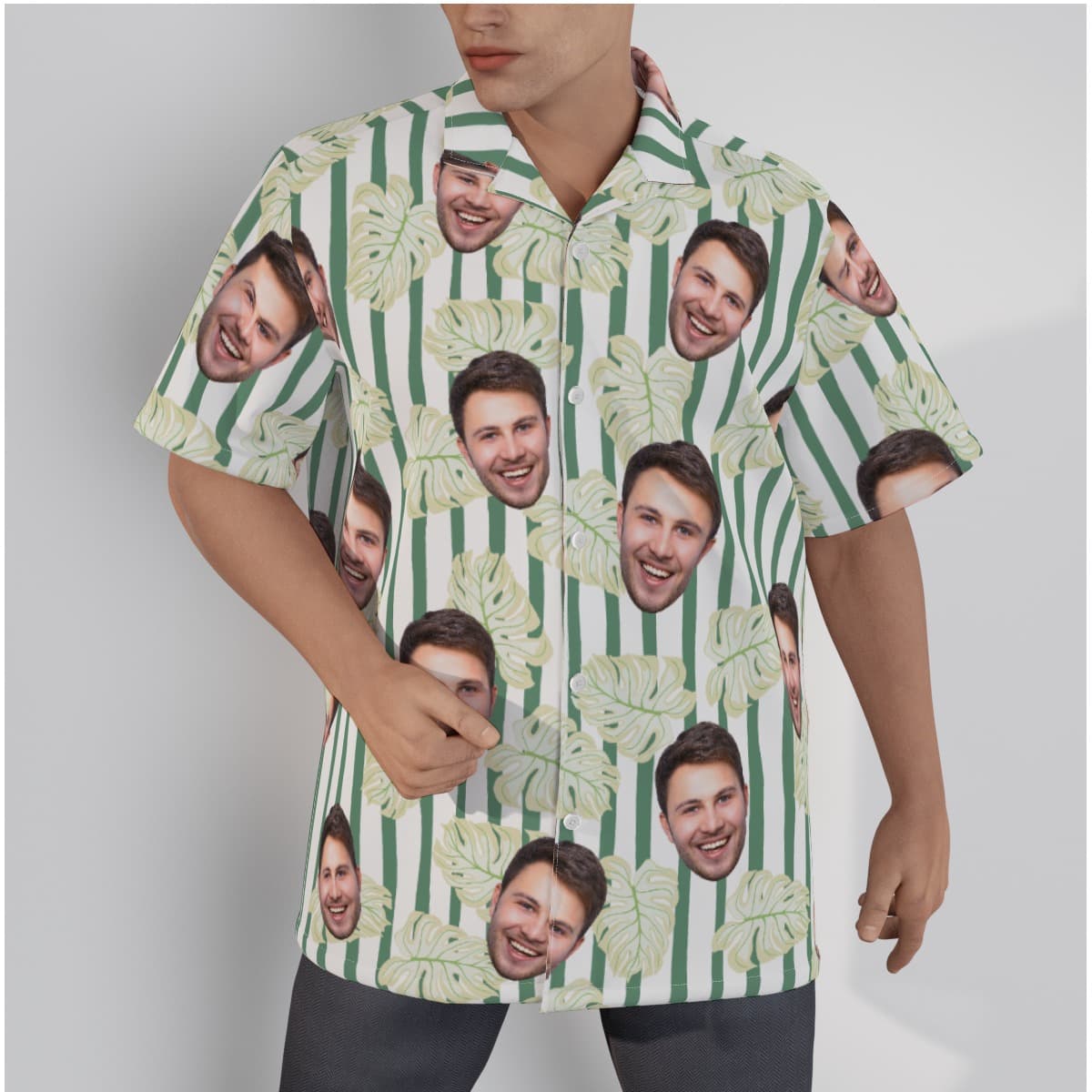 Custom Face Leaf Striped Men's Hawaiian Shirt (1)