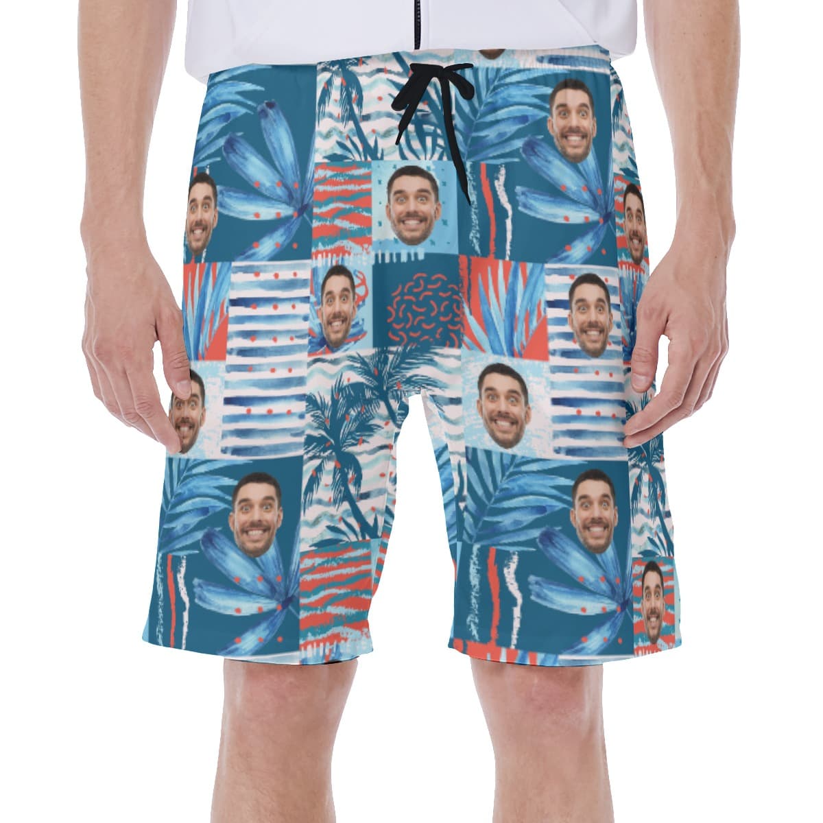Custom Face Men's Blue Hawaiian Swim Trunks