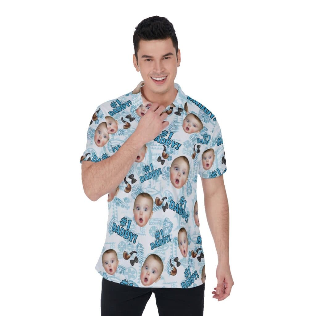 Custom Face Number 1 Dad Hawaiian Polo Shirt For Men