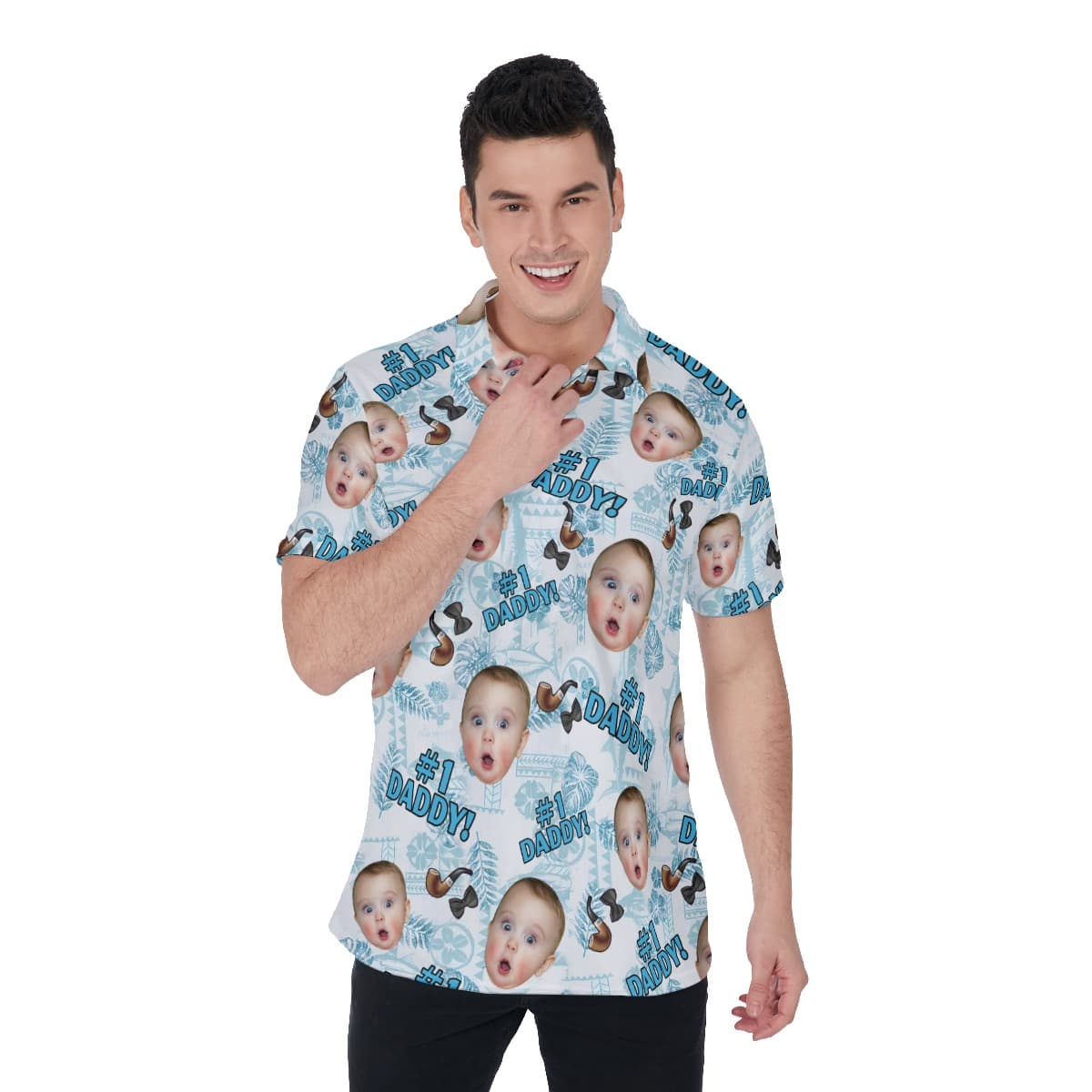 Custom Face Number 1 Dad Hawaiian Polo Shirt For Men