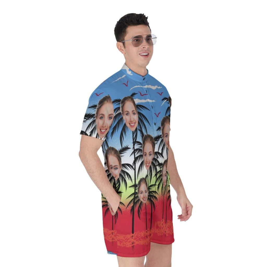 Custom Face Palm Tree Hawaiian Romper For Men