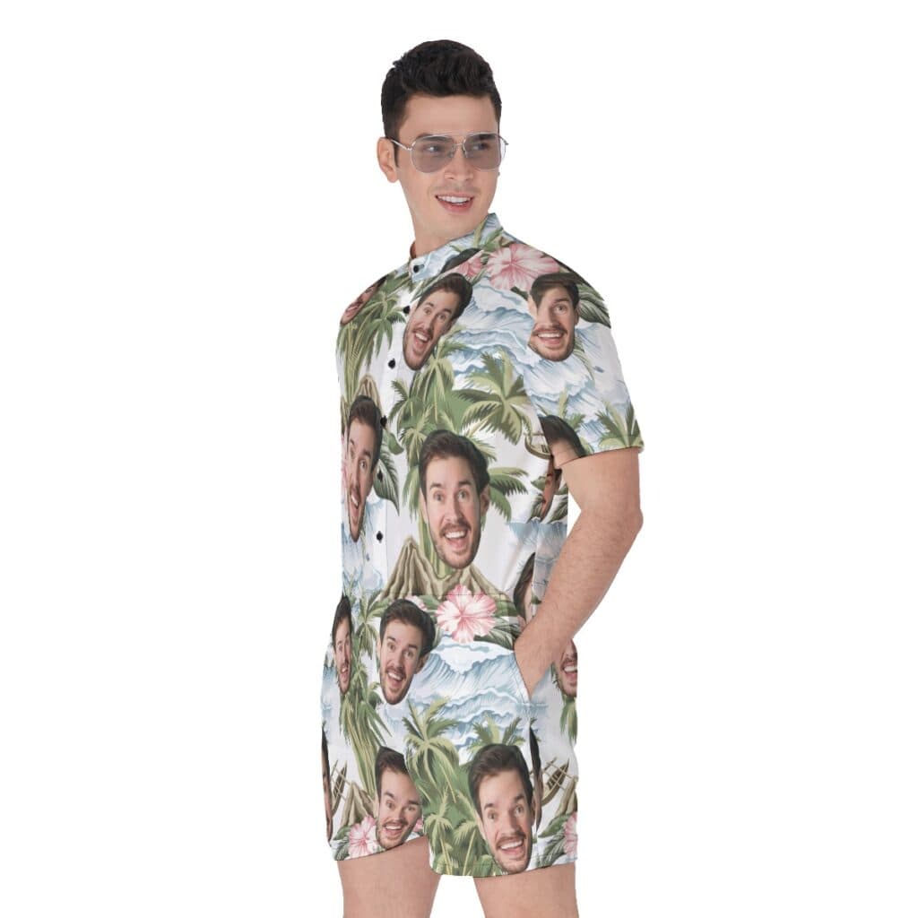 Custom Face Palm Tree Tropical Island Hawaiian Romper