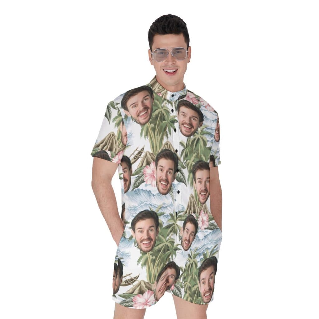 Custom Face Palm Tree Tropical Island Hawaiian Romper