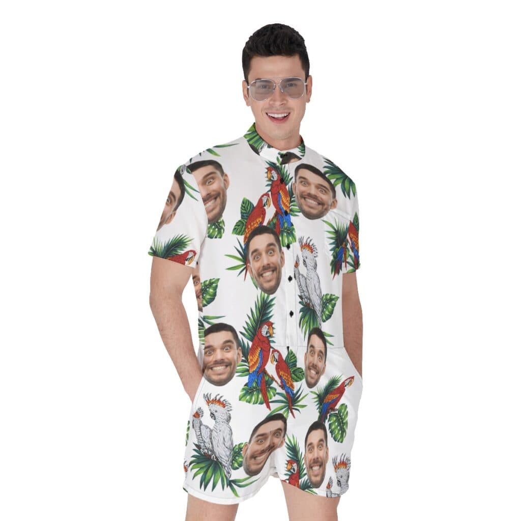 Custom Face Parrot Men's Hawaiian Romper (1)