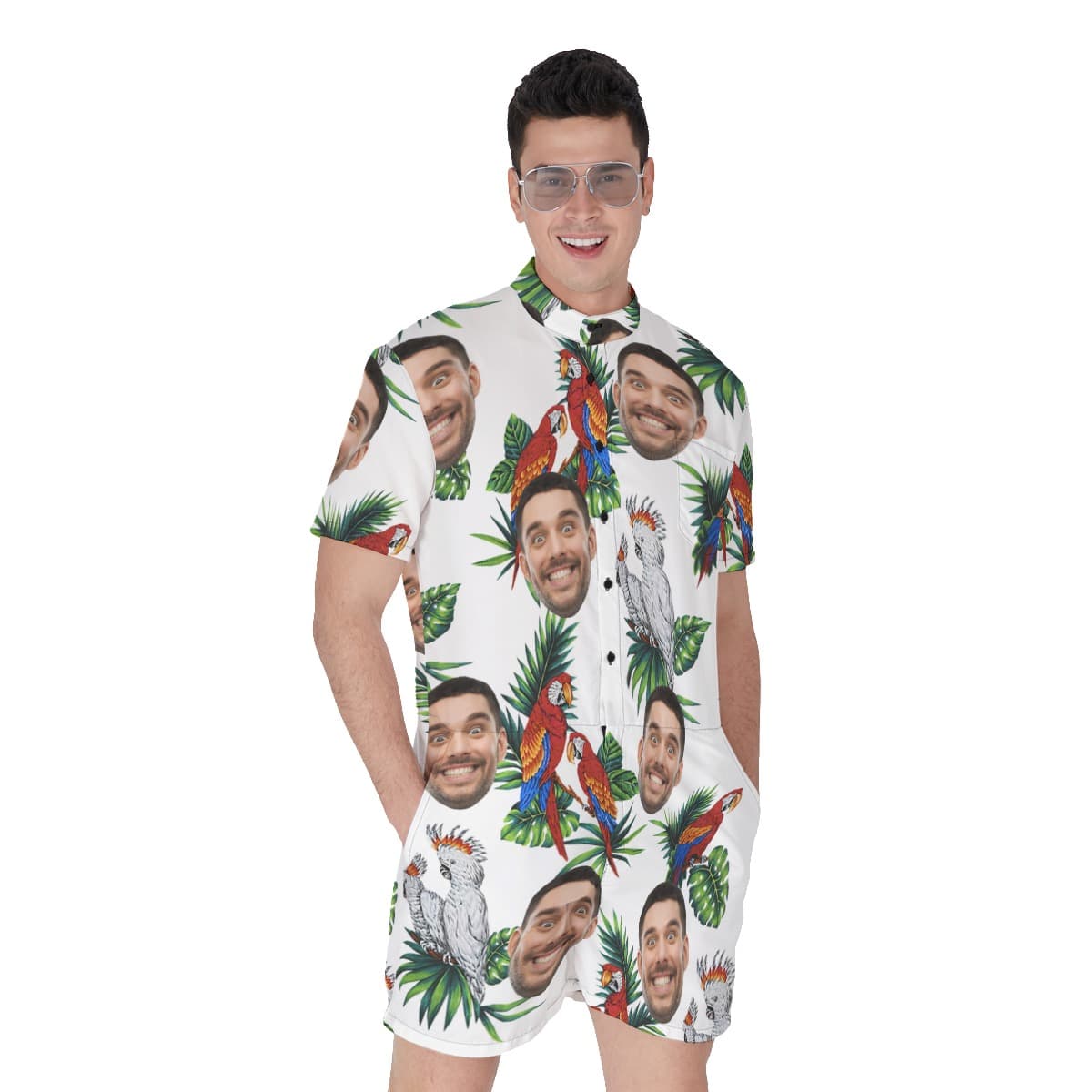 Custom Face Parrot Men's Hawaiian Romper (1)