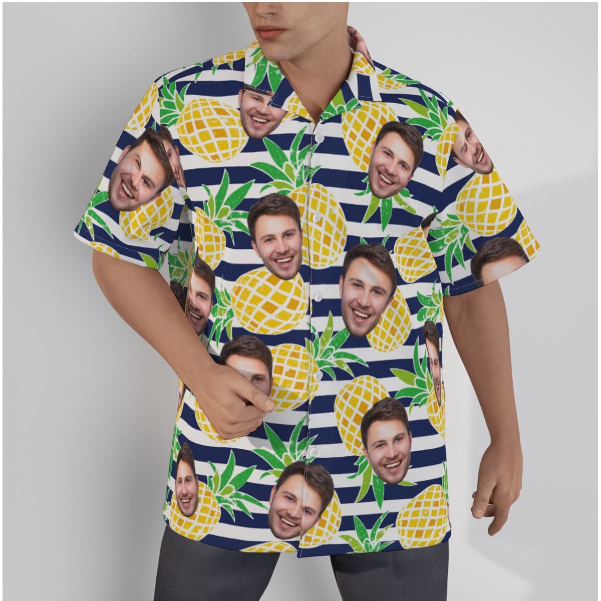 Custom Face Pineapple Striped Hawaiian Shirt For Men (1)