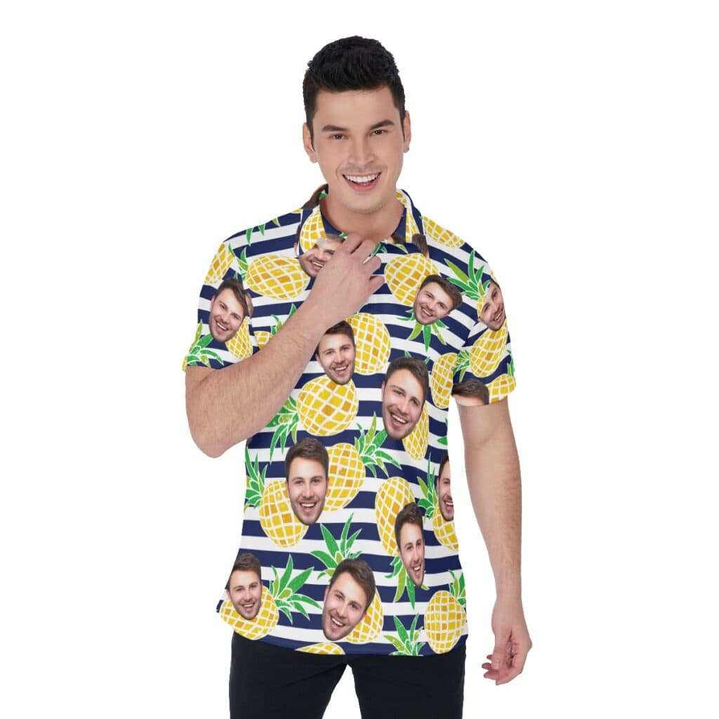 Custom Face Pineapple Striped Men's Polo Shirt (1)
