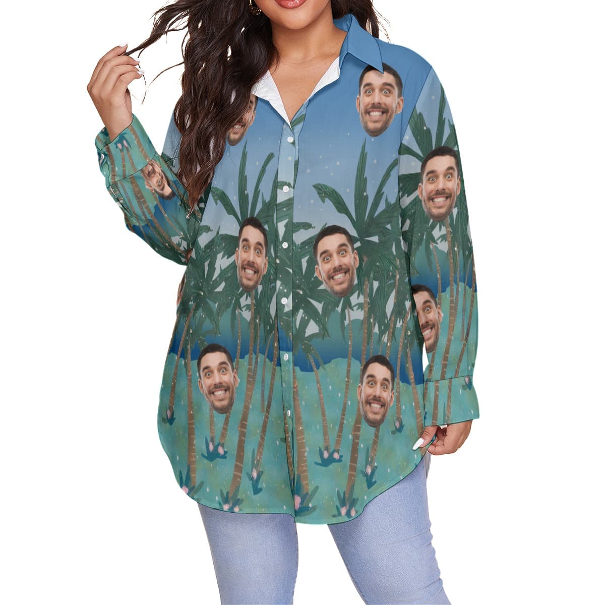Custom Face Plus Size Hawaiian Shirt For Women (1)