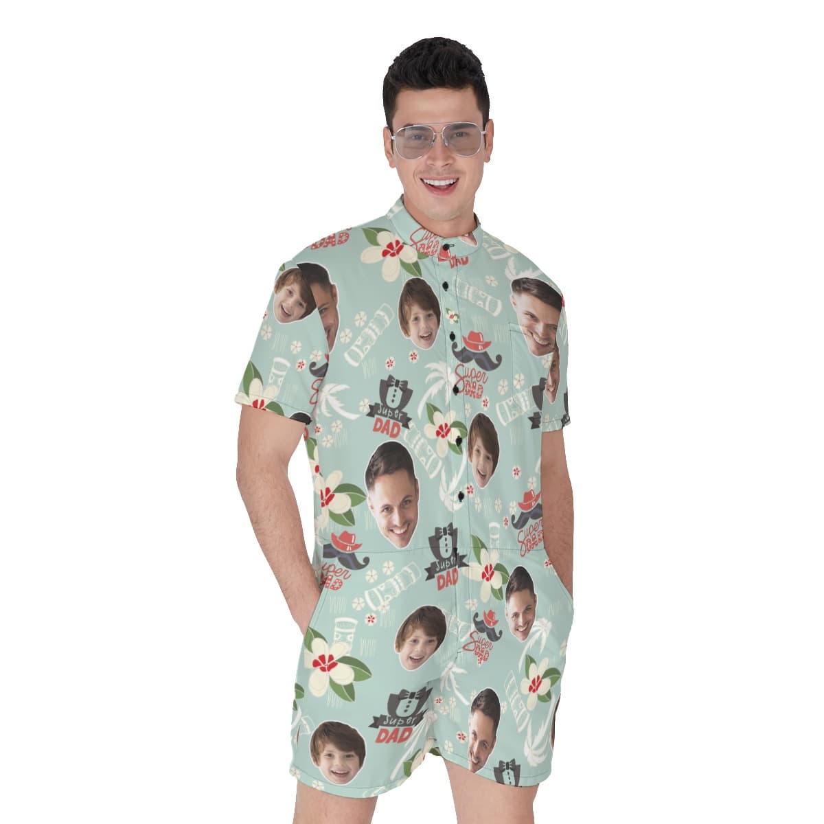 Custom Face Super Dad Hawaiian Romper