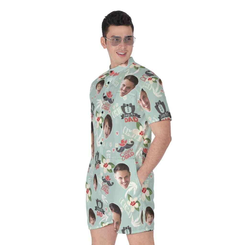 Custom Face Super Dad Hawaiian Romper