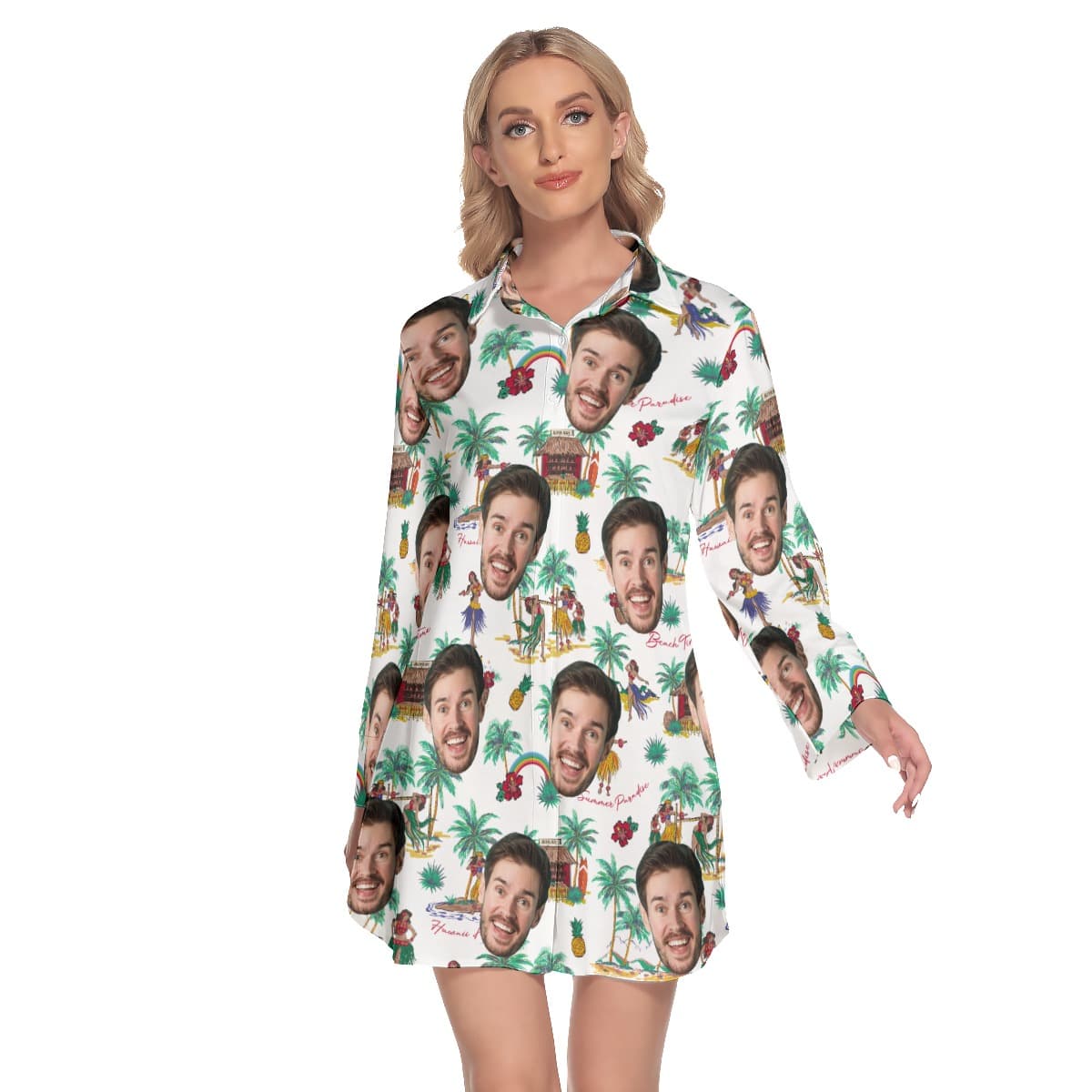 Custom Face Tropical Hawaiian Shirt Dress For Summer
