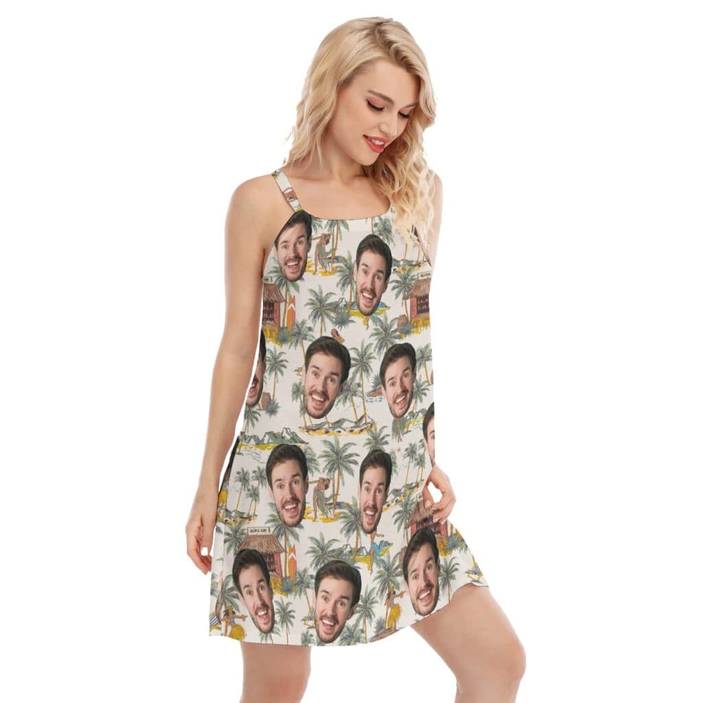 Custom Face Tropical Palm Tree Hawaiian Cami Dress For Summer