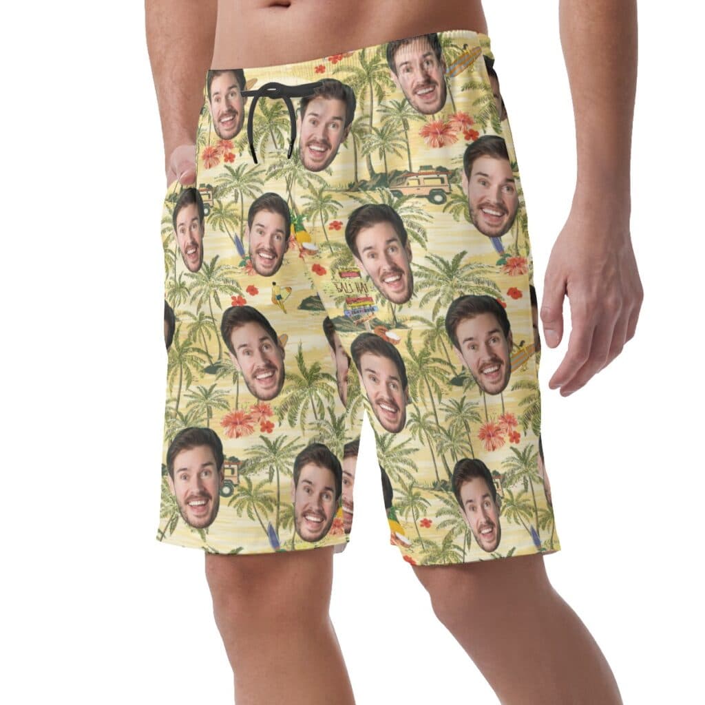 Custom Face Tropical Palm Tree Summer Hawaiian Beach Shorts For Men