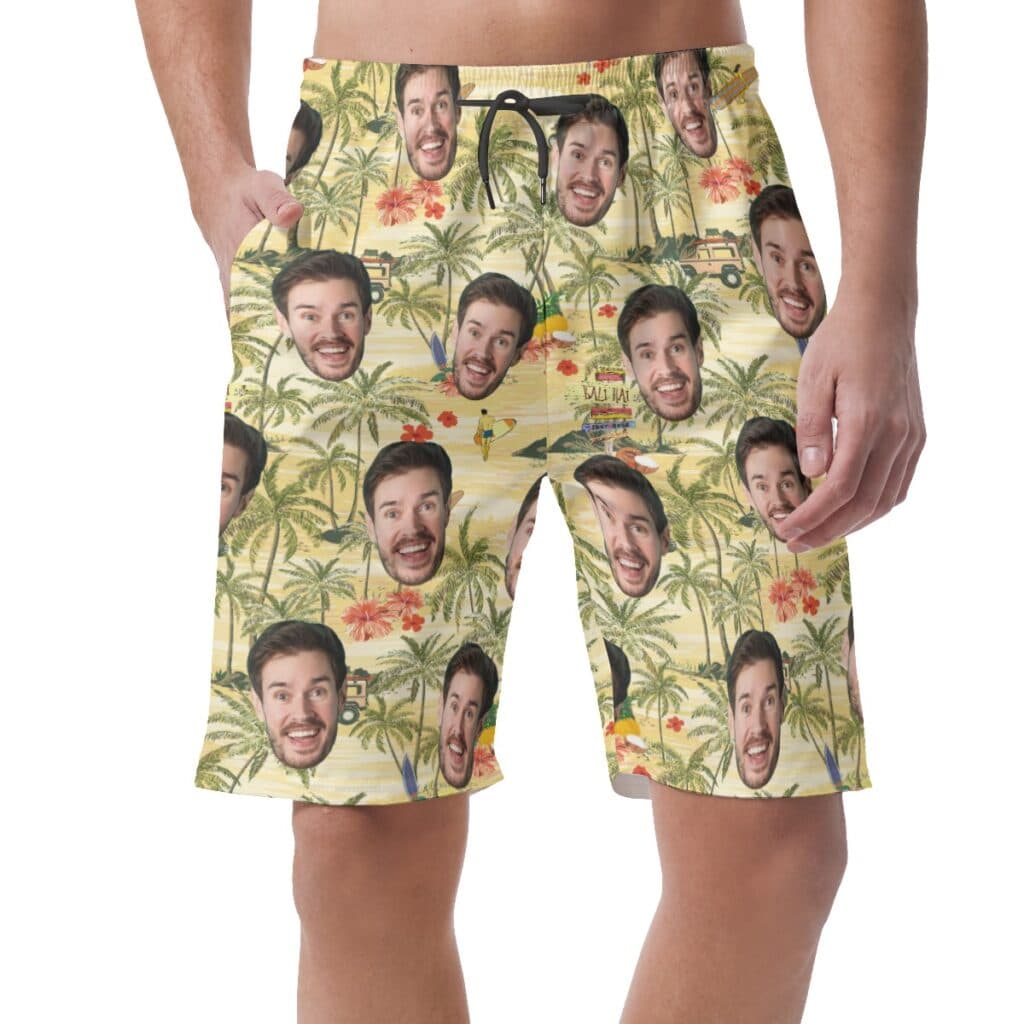 Custom Face Tropical Palm Tree Summer Hawaiian Beach Shorts For Men