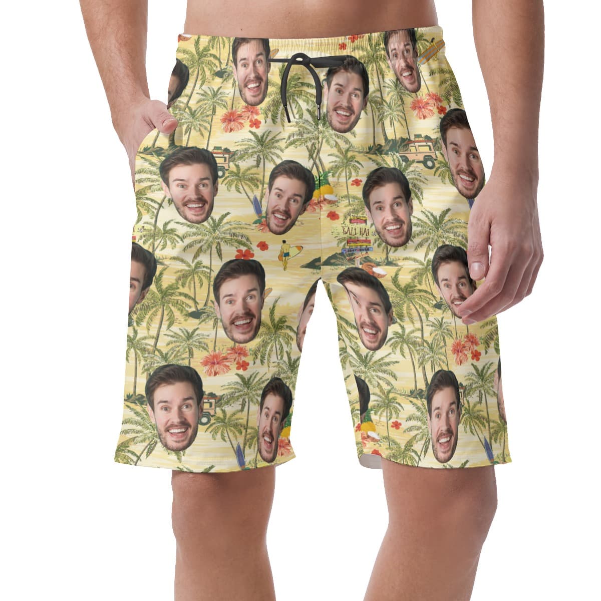 Custom Face Tropical Palm Tree Summer Hawaiian Beach Shorts For Men