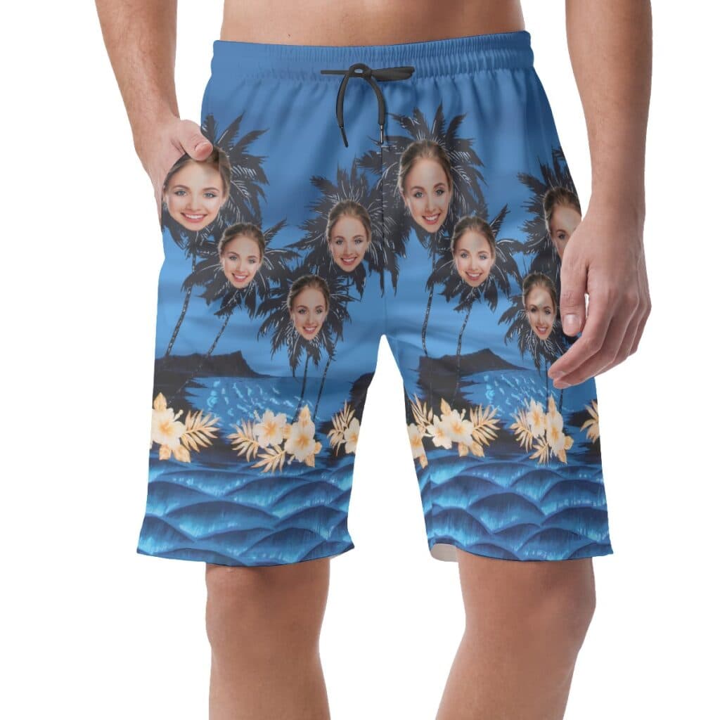 Custom Face With Palm Tree Men's Hawaiian Summer Shorts