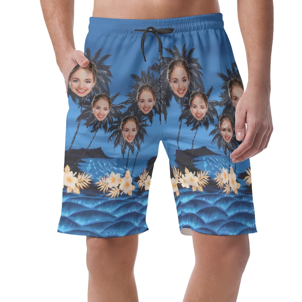 Custom Face With Palm Tree Men's Hawaiian Summer Shorts