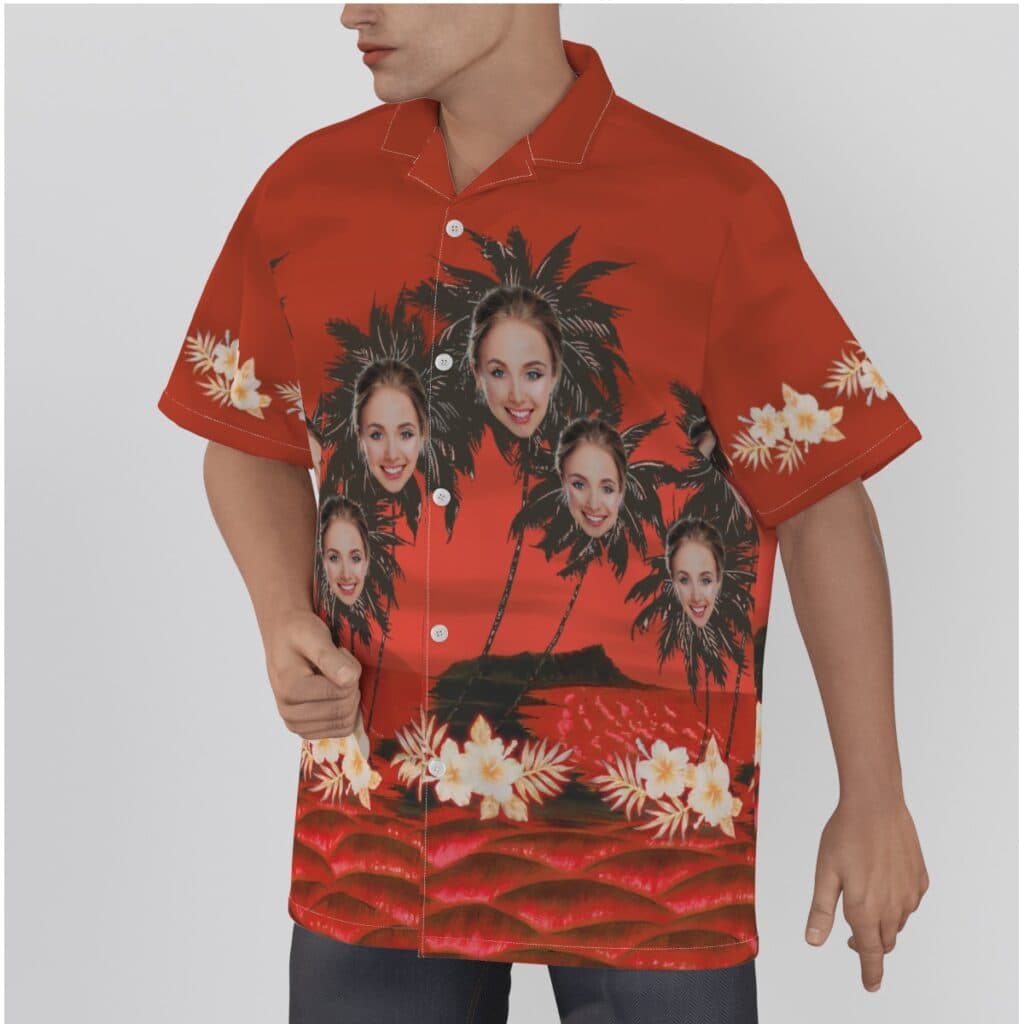 Custom Face With Palm Tree Red Hawaiian Shirt