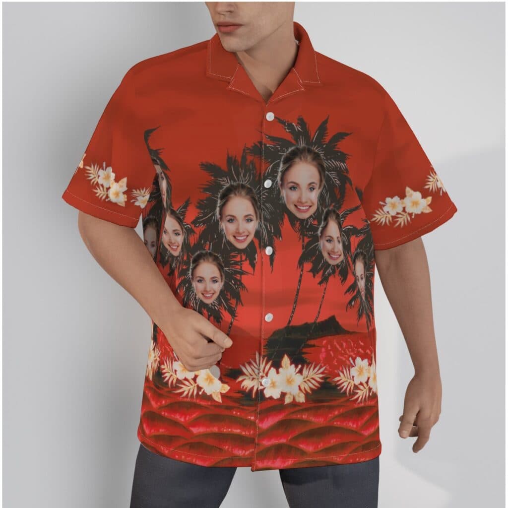 Custom Face With Palm Tree Red Hawaiian Shirt