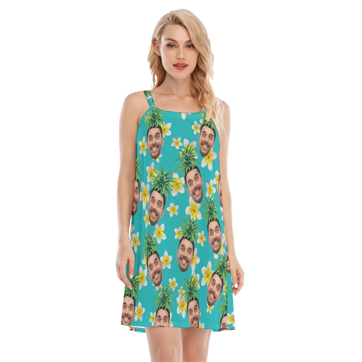 Custom Face With Pineapple Hawaiian Cami Dress For Women (1)