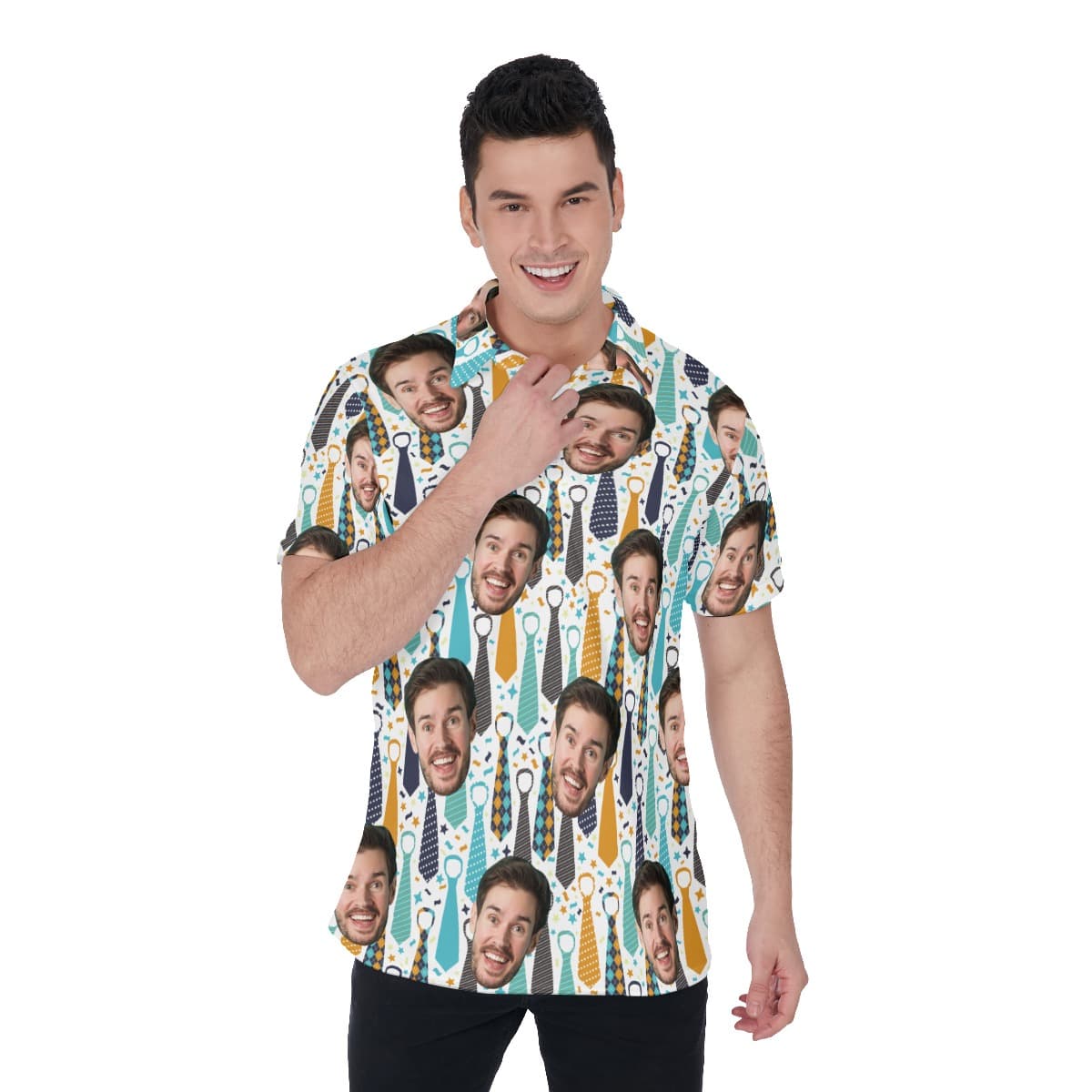 Custom Father's Face Hawaiian Polo Shirt