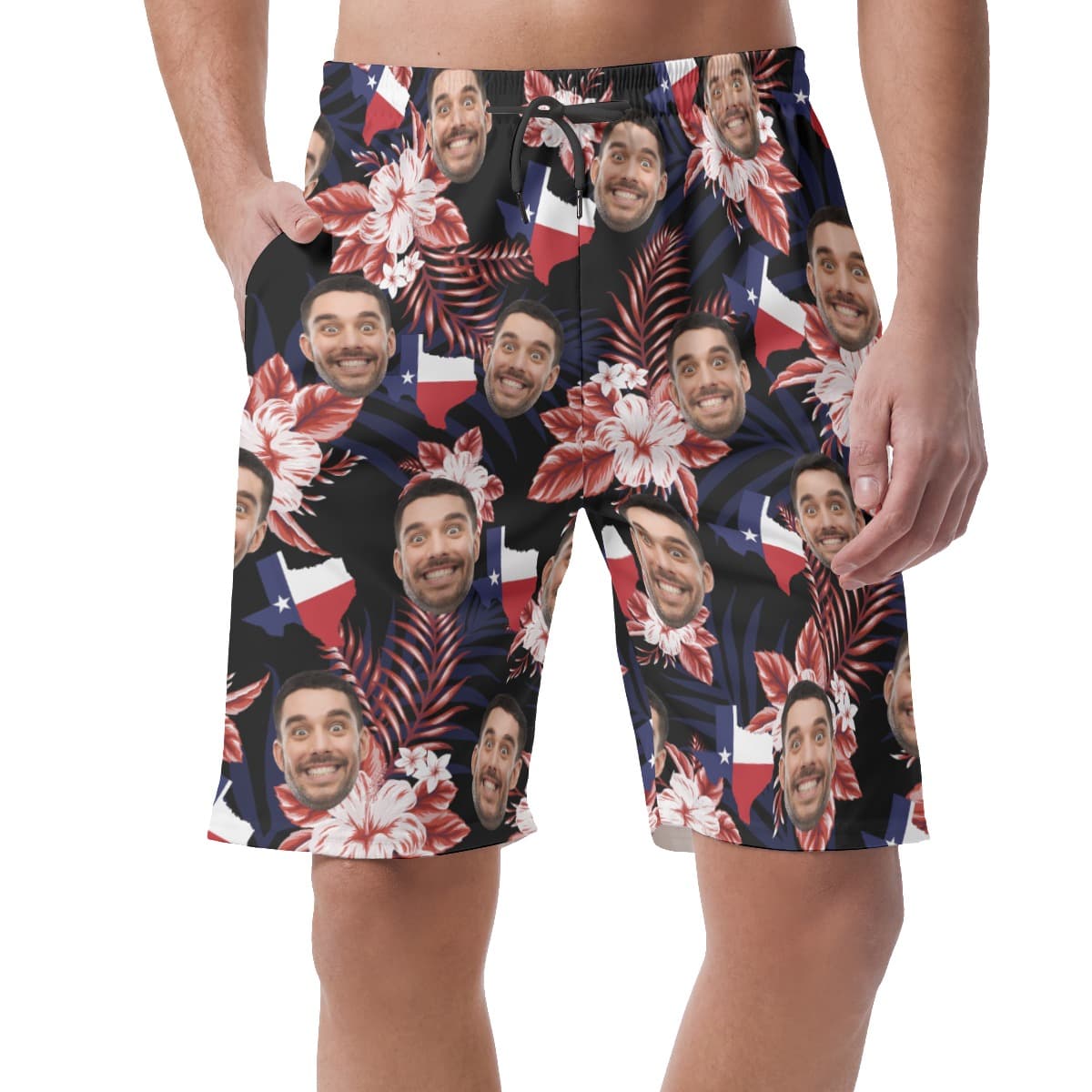 Custom Floral Texas Hawaiian Beach Shorts With Face