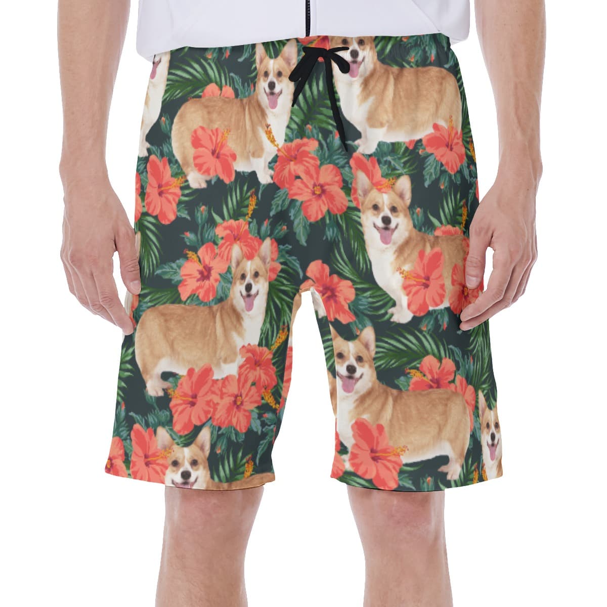 Custom Pet Face Floral Hawaiian Swim Trunks For Men