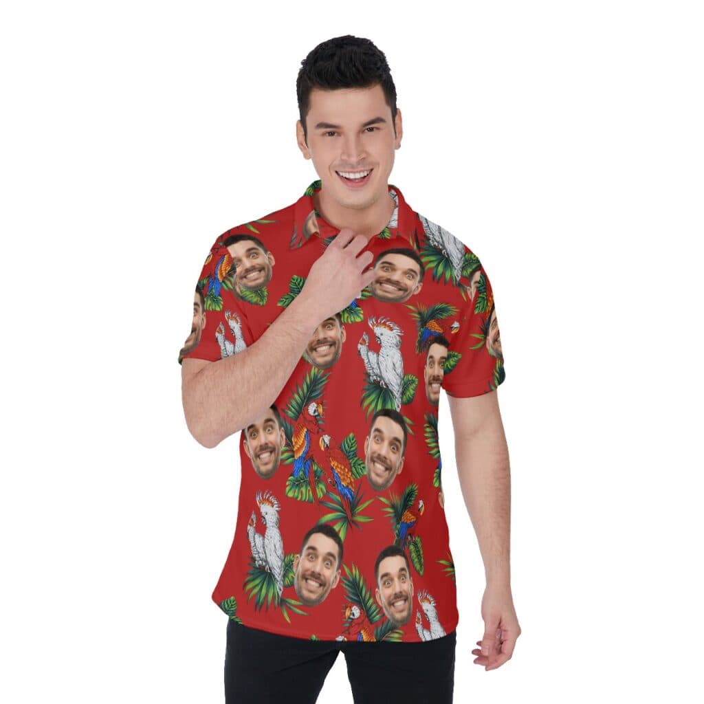 Custom Red Parrot Hawaiian Polo Shirt With Multiple Faces (1)
