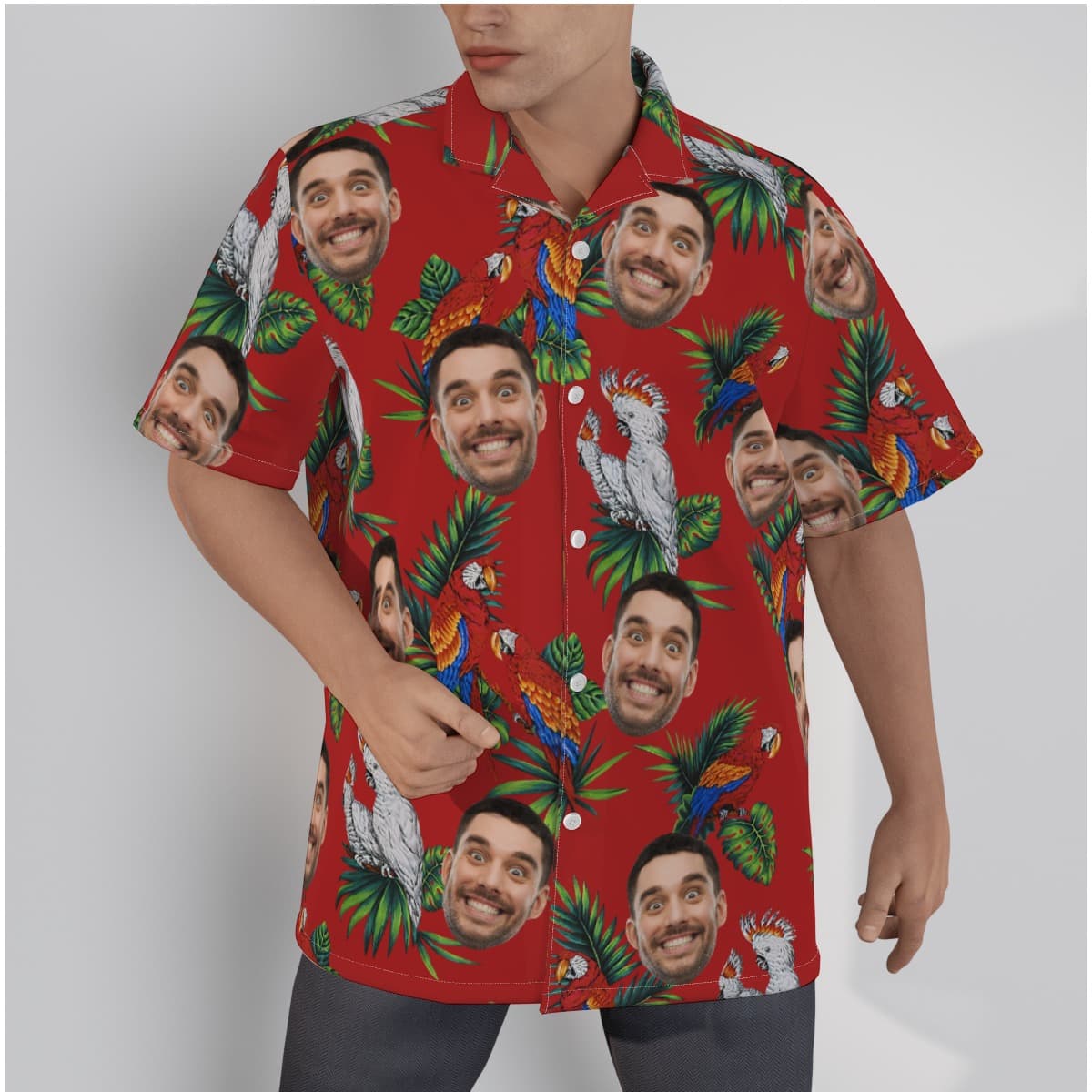 Custom Red Parrot Hawaiian Shirt With Multiple Faces (1)