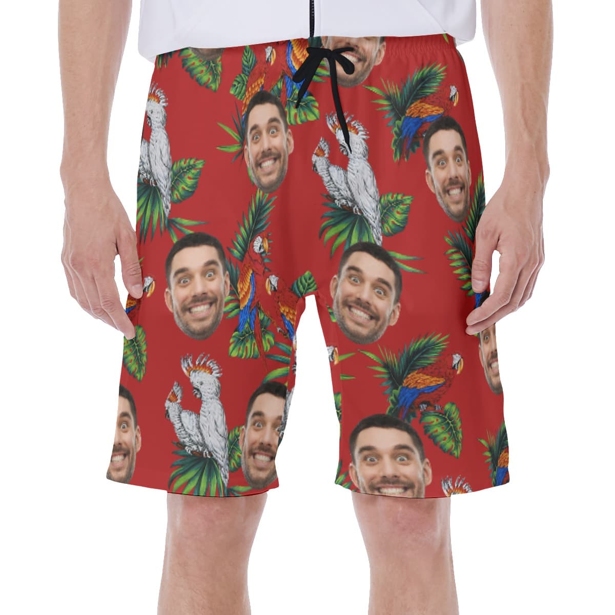 Custom Red Parrot Swim Trunks With Multiple Faces (1)